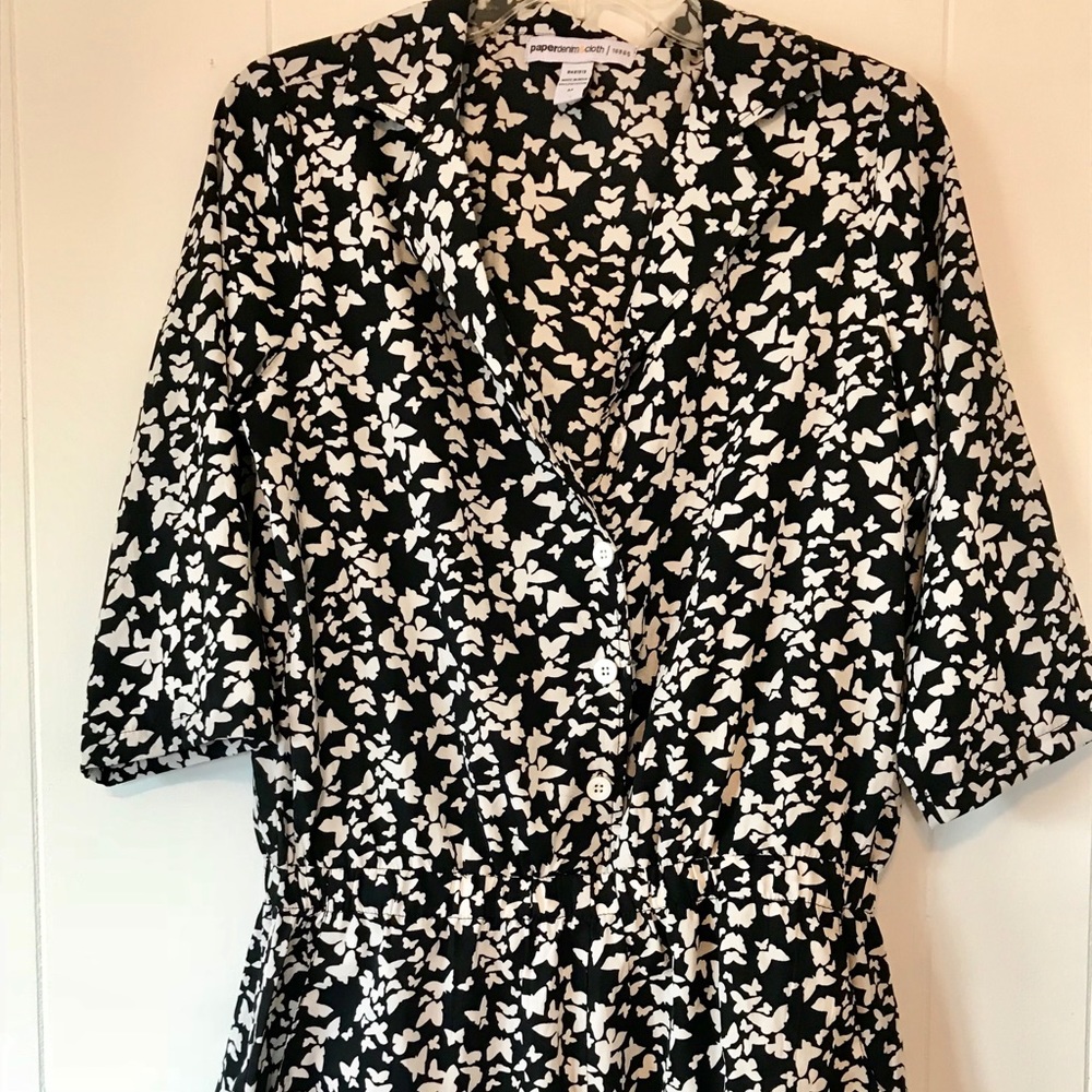 Paper denim and cloth black butterfly romper.